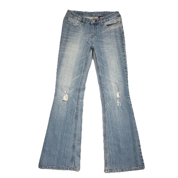 Bongo Flare Jeans Juniors 5 Blue Distressed Vintage Denim Measures 27 x 30.5 - Picture 1 of 9